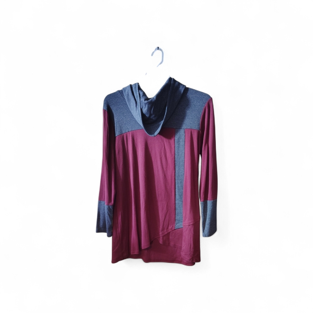 Colorblock Cowl Neck Tunic Top in Wine and Charcoal